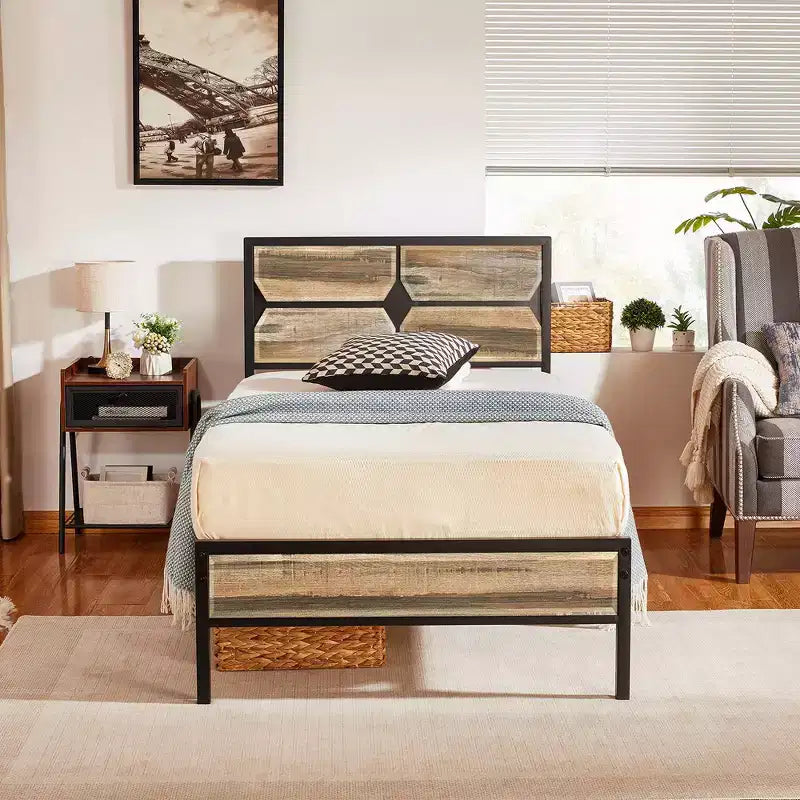 Cadre de lit VECELO avec tête de lit en bois, lit plateforme robuste