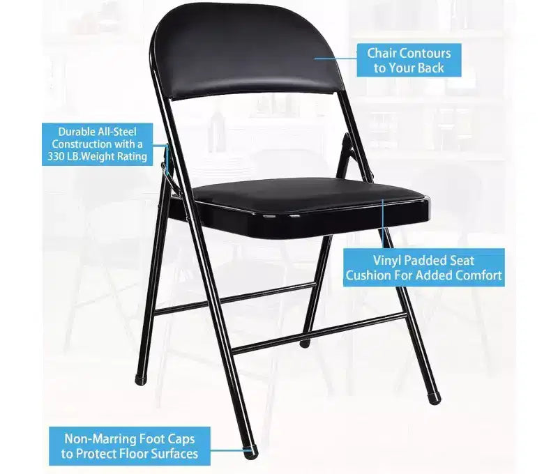 SUGIFT Lot de 4 chaises pliantes, noires