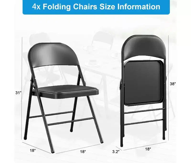 SUGIFT Lot de 4 chaises pliantes, noires