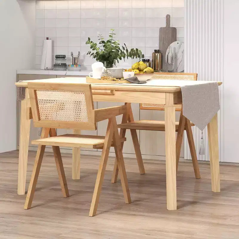 Costway Lot de 2/4 Chaises d'appoint en rotin, Fauteuil de Salle à manger du Milieu du siècle, Cadre en bambou, Cuisine Naturel