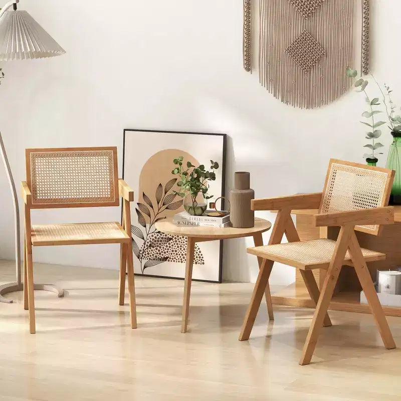Costway Lot de 2/4 Chaises d'appoint en rotin, Fauteuil de Salle à manger du Milieu du siècle, Cadre en bambou, Cuisine Naturel