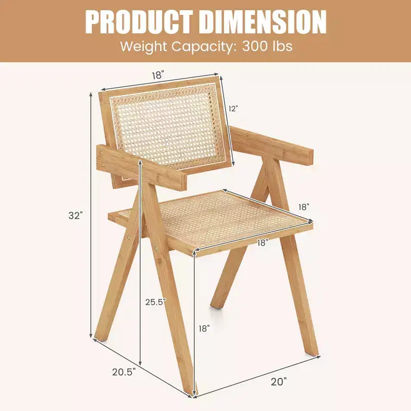 Costway Lot de 2/4 Chaises d'appoint en rotin, Fauteuil de Salle à manger du Milieu du siècle, Cadre en bambou, Cuisine Naturel