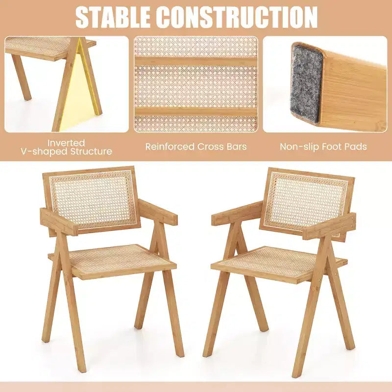 Costway Lot de 2/4 Chaises d'appoint en rotin, Fauteuil de Salle à manger du Milieu du siècle, Cadre en bambou, Cuisine Naturel