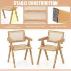 Costway Lot de 2/4 Chaises d'appoint en rotin, Fauteuil de Salle à manger du Milieu du siècle, Cadre en bambou, Cuisine Naturel