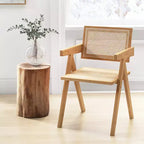 Costway Lot de 2/4 Chaises d'appoint en rotin, Fauteuil de Salle à manger du Milieu du siècle, Cadre en bambou, Cuisine Naturel