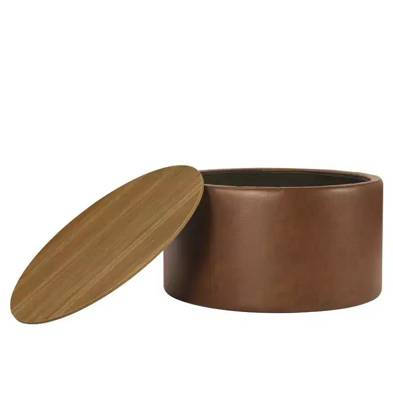 Pouf de rangement à plateau en bois - HomePop