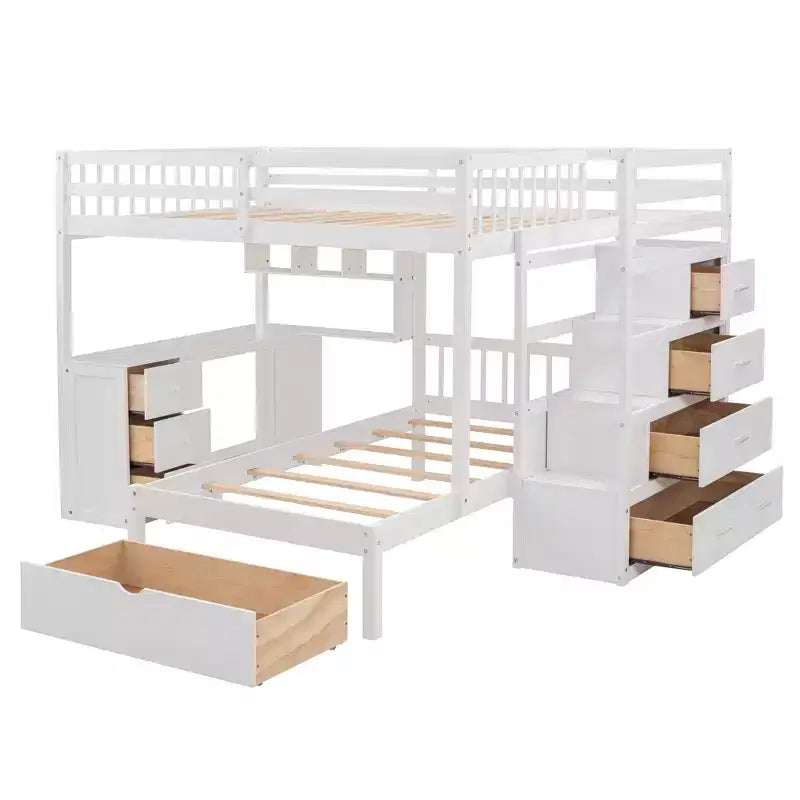 Lit superposé double sur simple avec bureau/armoire et 4 tiroirs - ModernLuxe