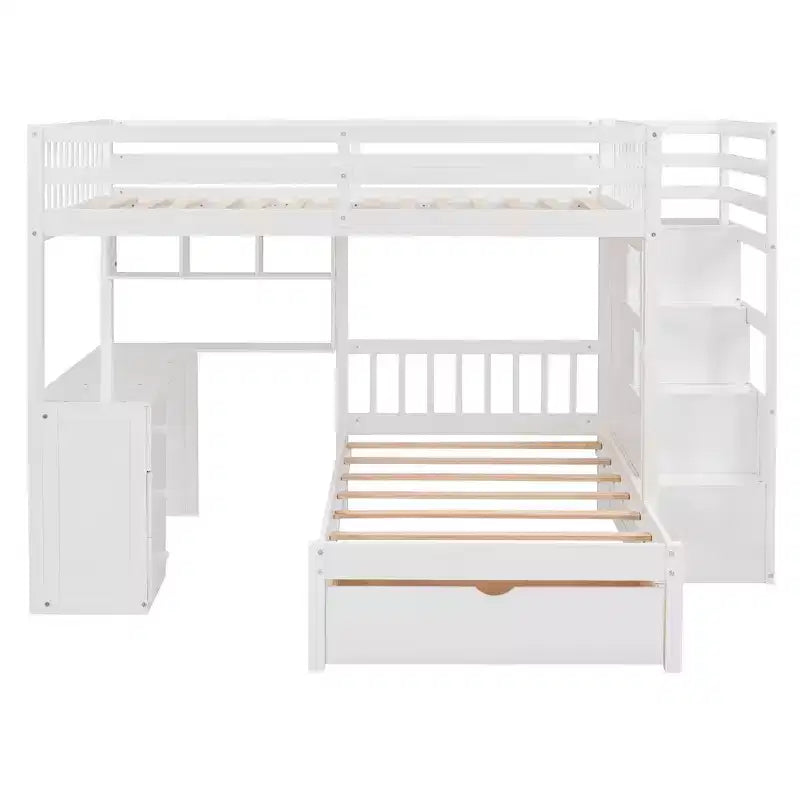 Lit superposé double sur simple avec bureau/armoire et 4 tiroirs - ModernLuxe