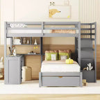 Lit superposé double sur simple avec bureau/armoire et 4 tiroirs - ModernLuxe