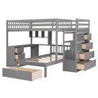Lit superposé double sur simple avec bureau/armoire et 4 tiroirs - ModernLuxe