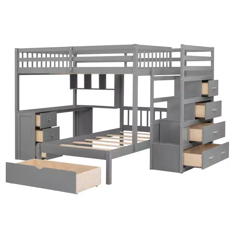 Lit superposé double sur simple avec bureau/armoire et 4 tiroirs - ModernLuxe