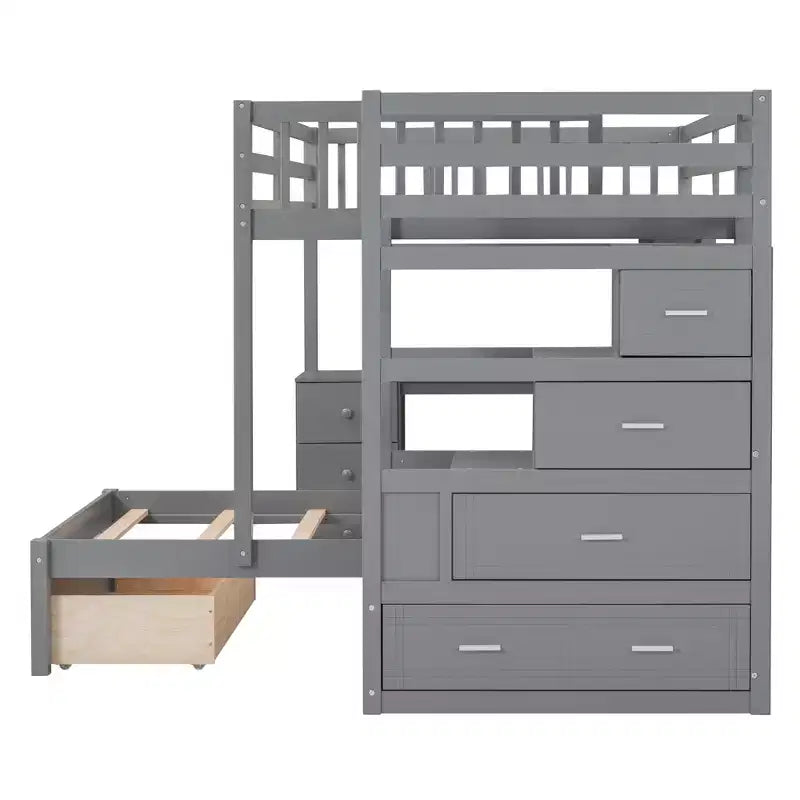 Lit superposé double sur simple avec bureau/armoire et 4 tiroirs - ModernLuxe
