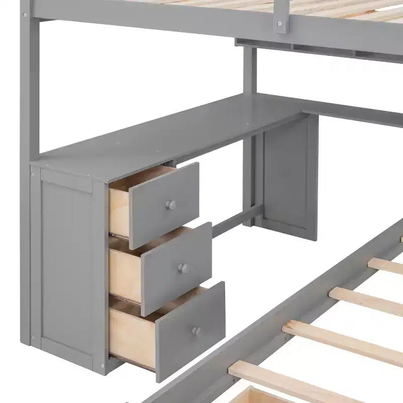 Lit superposé double sur simple avec bureau/armoire et 4 tiroirs - ModernLuxe