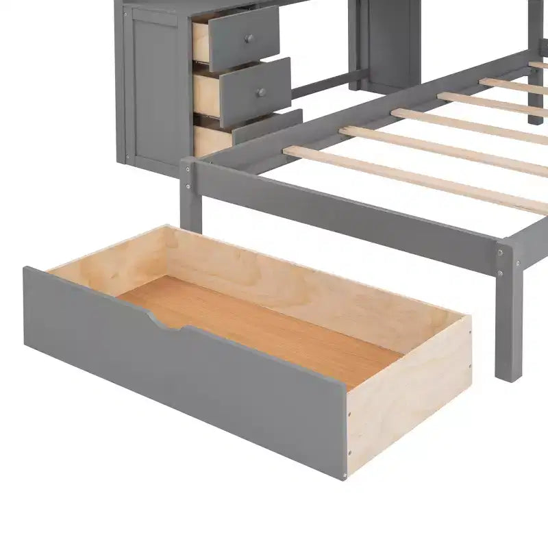 Lit superposé double sur simple avec bureau/armoire et 4 tiroirs - ModernLuxe