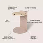 JONATHAN Y Evelyn 20 Table d'appoint contemporaine en marbre naturel et métal, faite à la main, en forme de C