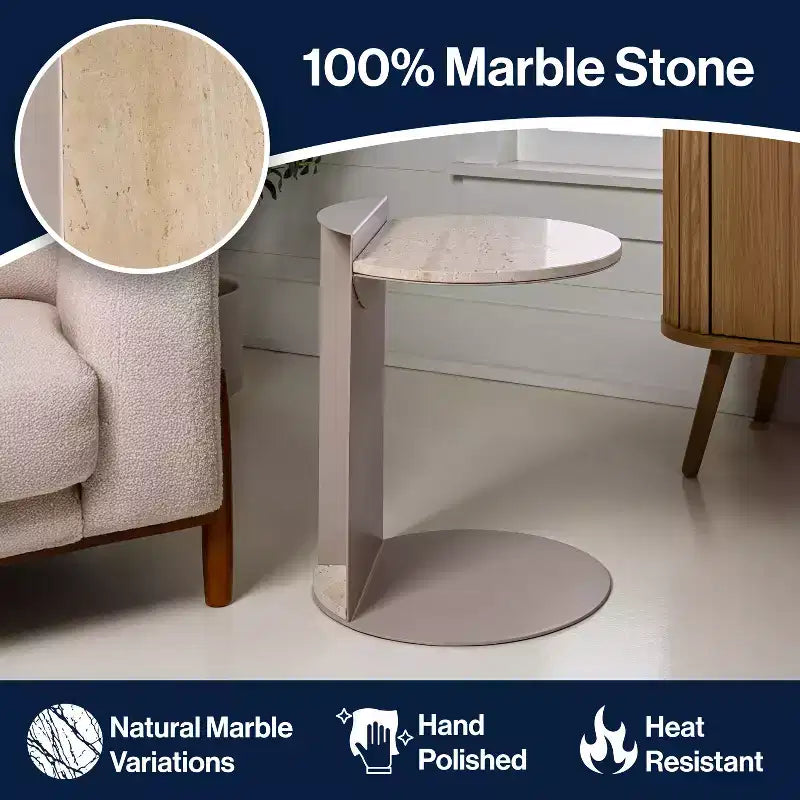 JONATHAN Y Evelyn 20 Table d'appoint contemporaine en marbre naturel et métal, faite à la main, en forme de C