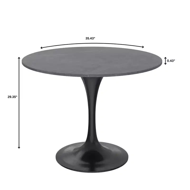 LeisureMod Verve Table à Manger Ronde de 36 po – Dessus en Pierre Frittée avec Base Piédestal Noire Moderne Table d'Appoint pour Salle à Manger et Cuisine Contemporaines