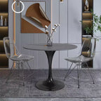 LeisureMod Verve Table à Manger Ronde de 36 po – Dessus en Pierre Frittée avec Base Piédestal Noire Moderne Table d'Appoint pour Salle à Manger et Cuisine Contemporaines
