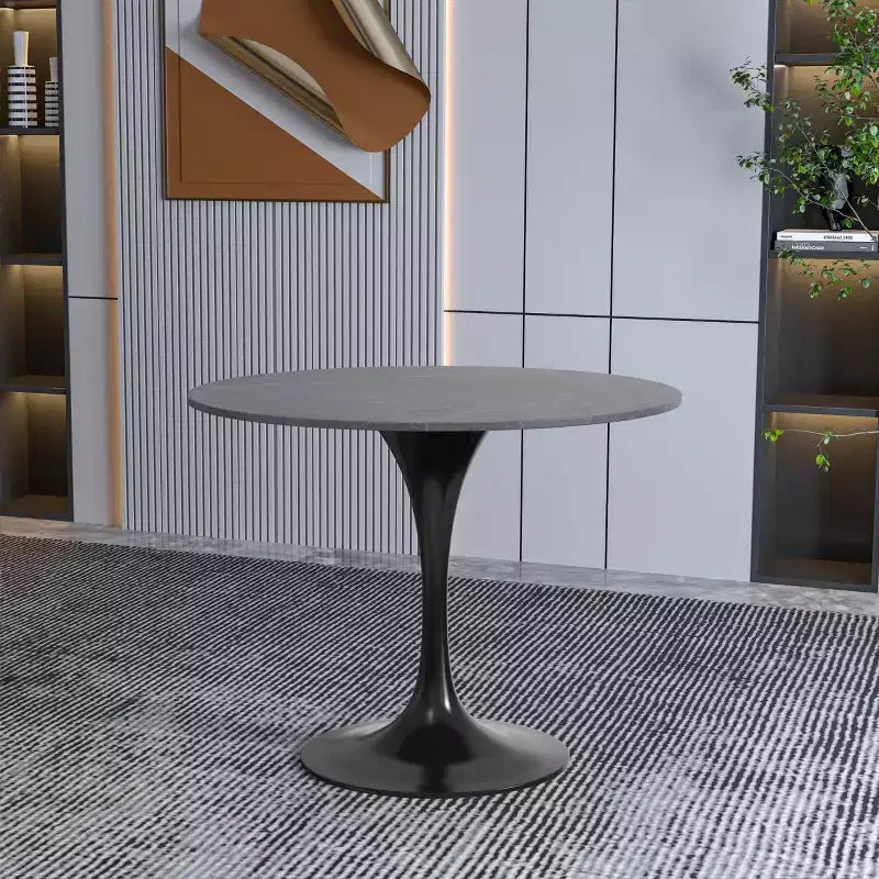 LeisureMod Verve Table à Manger Ronde de 36 po – Dessus en Pierre Frittée avec Base Piédestal Noire Moderne Table d'Appoint pour Salle à Manger et Cuisine Contemporaines