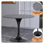 LeisureMod Verve Table à Manger Ronde de 36 po – Dessus en Pierre Frittée avec Base Piédestal Noire Moderne Table d'Appoint pour Salle à Manger et Cuisine Contemporaines