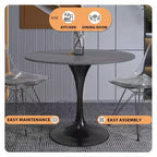 LeisureMod Verve Table à Manger Ronde de 36 po – Dessus en Pierre Frittée avec Base Piédestal Noire Moderne Table d'Appoint pour Salle à Manger et Cuisine Contemporaines