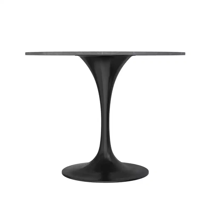 LeisureMod Verve Table à Manger Ronde de 36 po – Dessus en Pierre Frittée avec Base Piédestal Noire Moderne Table d'Appoint pour Salle à Manger et Cuisine Contemporaines
