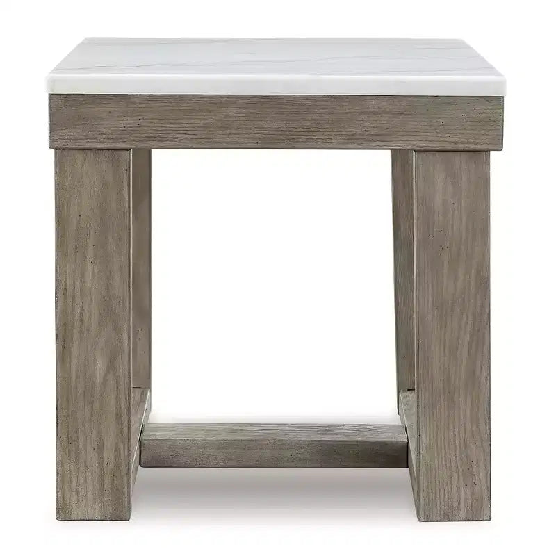 Table d'appoint décontractée Loyaska de Signature Design by Ashley avec plateau en marbre blanc, marbre marron clair et blanc
