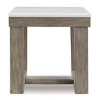 Table d'appoint décontractée Loyaska de Signature Design by Ashley avec plateau en marbre blanc, marbre marron clair et blanc