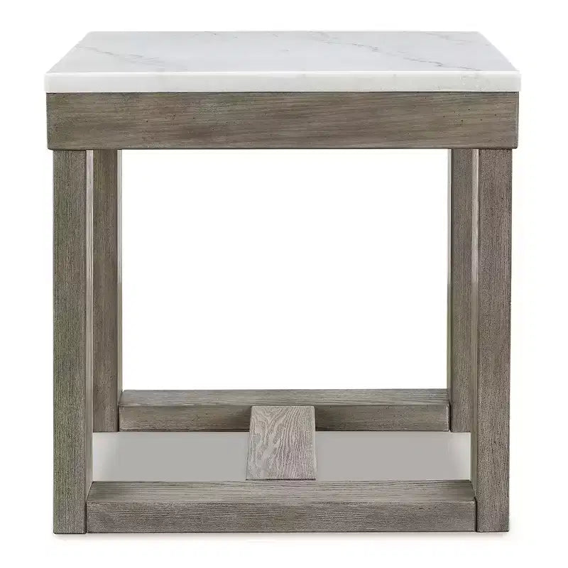 Table d'appoint décontractée Loyaska de Signature Design by Ashley avec plateau en marbre blanc, marbre marron clair et blanc