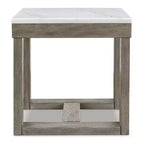 Table d'appoint décontractée Loyaska de Signature Design by Ashley avec plateau en marbre blanc, marbre marron clair et blanc