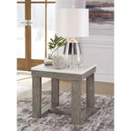 Table d'appoint décontractée Loyaska de Signature Design by Ashley avec plateau en marbre blanc, marbre marron clair et blanc