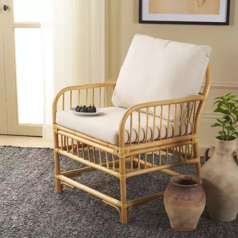 Fauteuil d'appoint Reiley avec coussin - ACH6524 - Blanc/Naturel - Safavieh