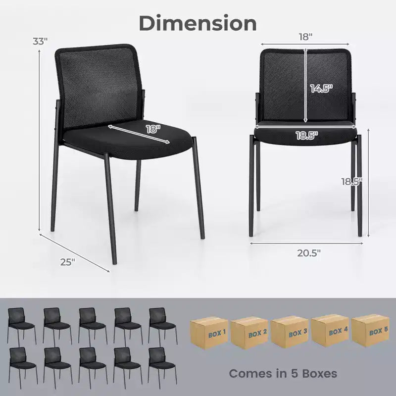 Chaise de bureau Costway pour invités - Lot de 2/4/6/8/10/12 - Dossier en maille respirante - Assise rembourrée - Pour salle d'attente