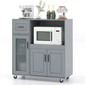 Costway Rolling Kitchen Island with Wheels Kitchen Cartwith Drawer and Glass Door Cabinet
