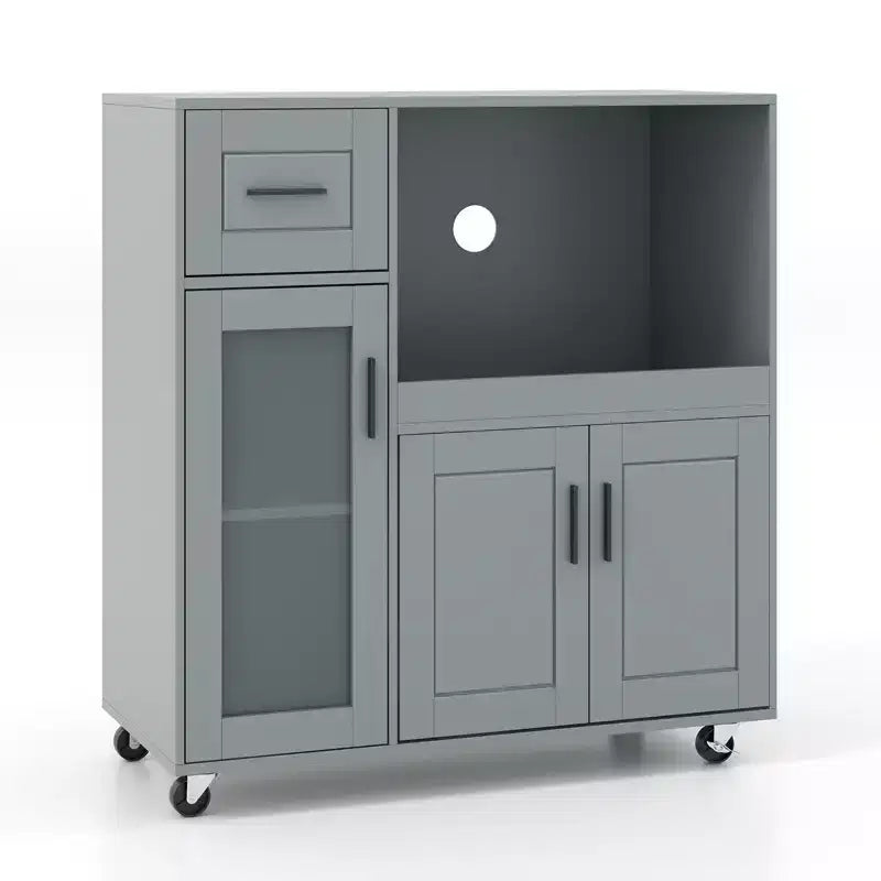 Costway Îlot de Cuisine Roulant avec Roues Chariot de Cuisine avec Tiroir et Armoire à Porte en Verre