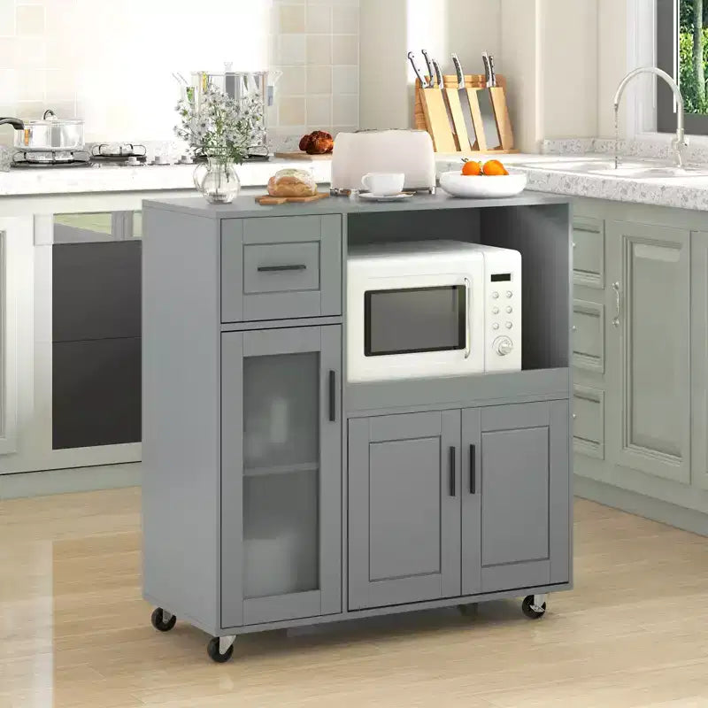 Costway Îlot de Cuisine Roulant avec Roues Chariot de Cuisine avec Tiroir et Armoire à Porte en Verre