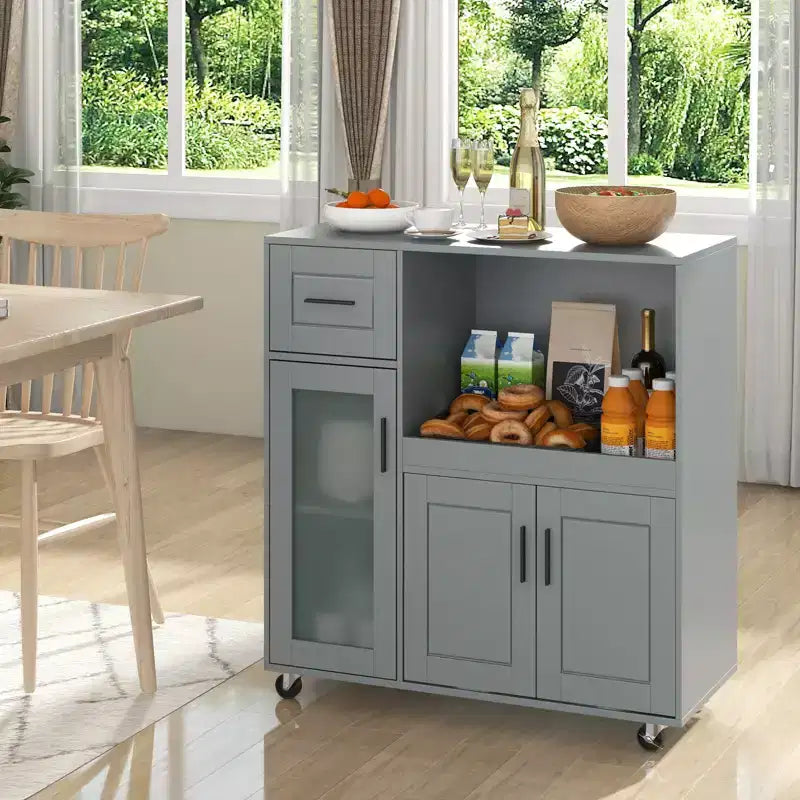 Costway Îlot de Cuisine Roulant avec Roues Chariot de Cuisine avec Tiroir et Armoire à Porte en Verre