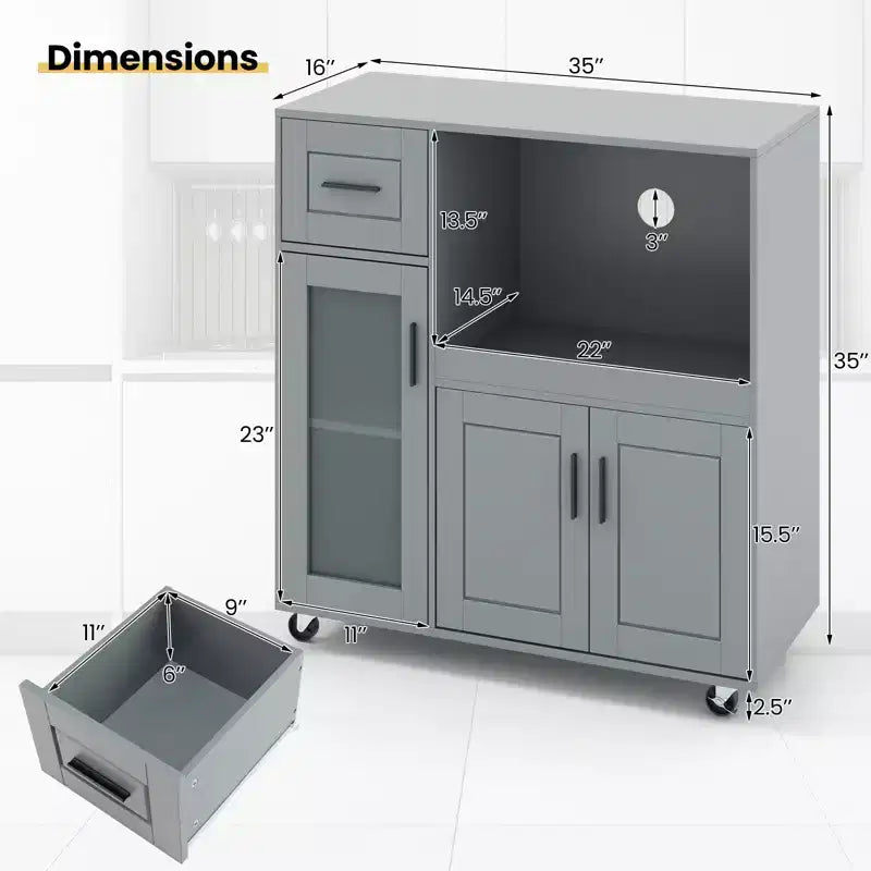 Costway Îlot de Cuisine Roulant avec Roues Chariot de Cuisine avec Tiroir et Armoire à Porte en Verre