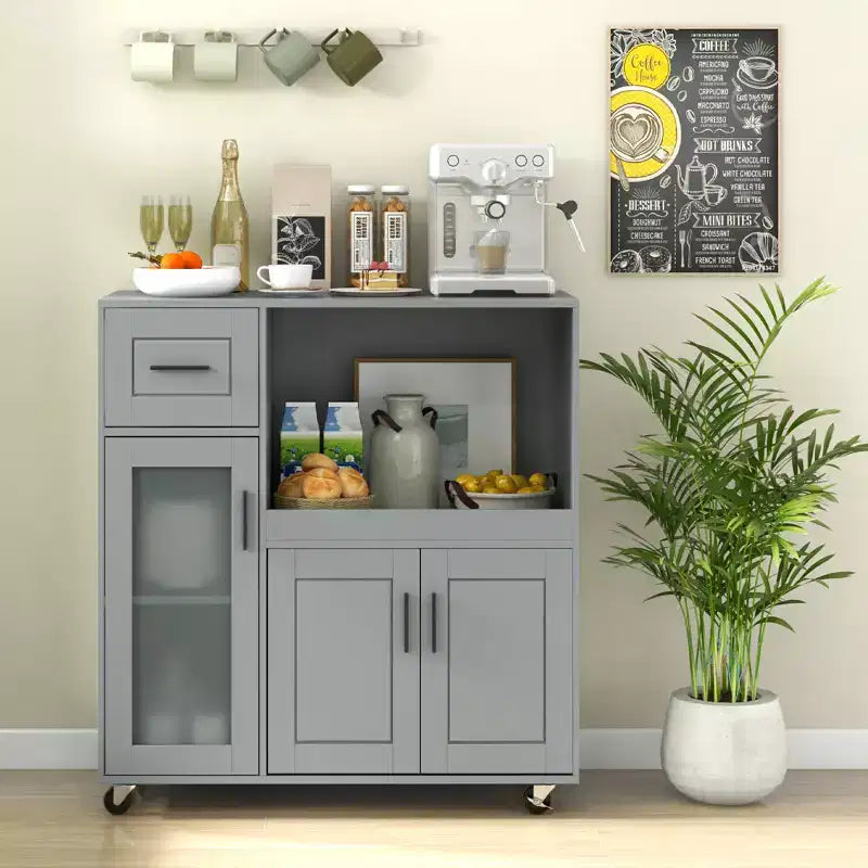 Costway Îlot de Cuisine Roulant avec Roues Chariot de Cuisine avec Tiroir et Armoire à Porte en Verre
