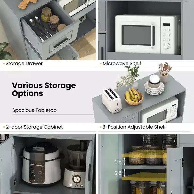 Costway Îlot de Cuisine Roulant avec Roues Chariot de Cuisine avec Tiroir et Armoire à Porte en Verre
