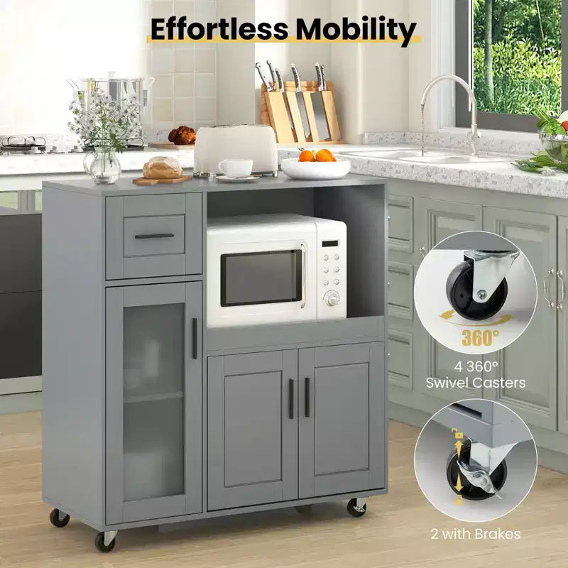 Costway Îlot de Cuisine Roulant avec Roues Chariot de Cuisine avec Tiroir et Armoire à Porte en Verre