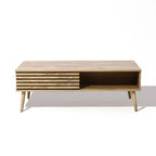LuxenHome Mid-Century Modern Rectangular Coffee Table with Storage and Solid Wood Legs Brown