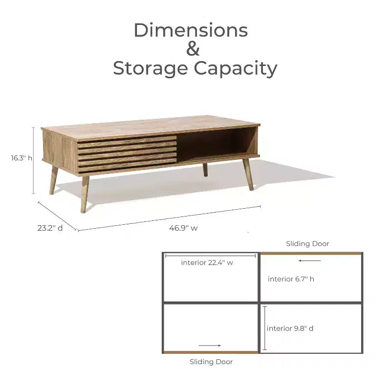 LuxenHome Table Basse Rectangulaire Moderne du Milieu du Siècle avec Rangement et Pieds en Bois Massif Marron