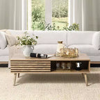 LuxenHome Table Basse Rectangulaire Moderne du Milieu du Siècle avec Rangement et Pieds en Bois Massif Marron