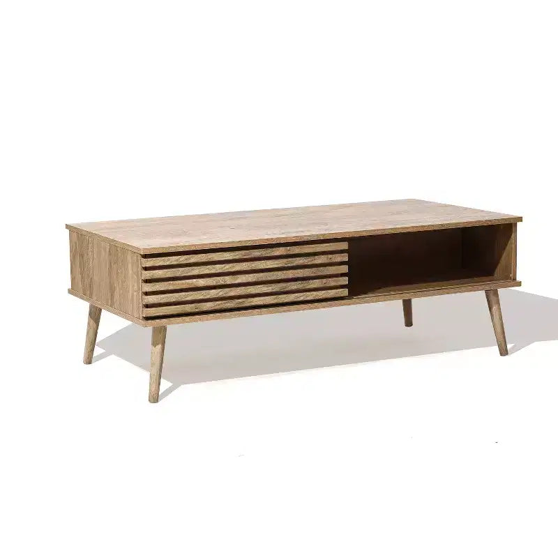 LuxenHome Table Basse Rectangulaire Moderne du Milieu du Siècle avec Rangement et Pieds en Bois Massif Marron