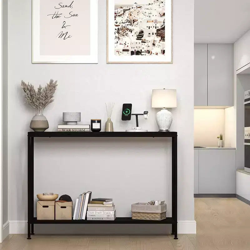 Console Table, 2-Tier Entryway Table with Storage,Black/Brown/Gray