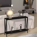 Console, Table d'entrée à 2 niveaux avec rangement, Noir/Marron/Gris
