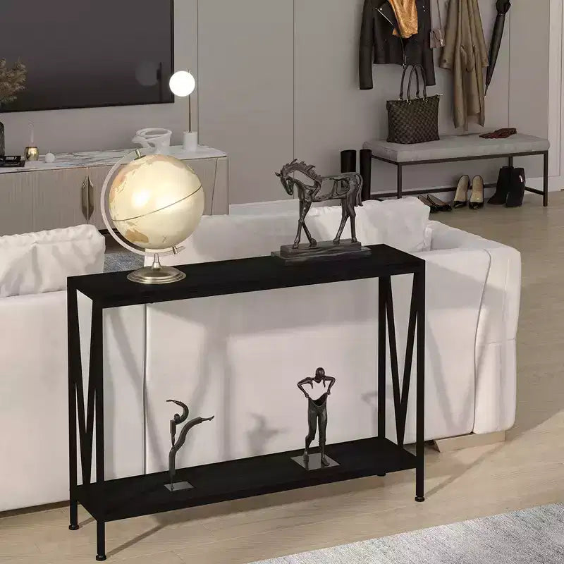 Console, Table d'entrée à 2 niveaux avec rangement, Noir/Marron/Gris