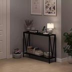Console, Table d'entrée à 2 niveaux avec rangement, Noir/Marron/Gris