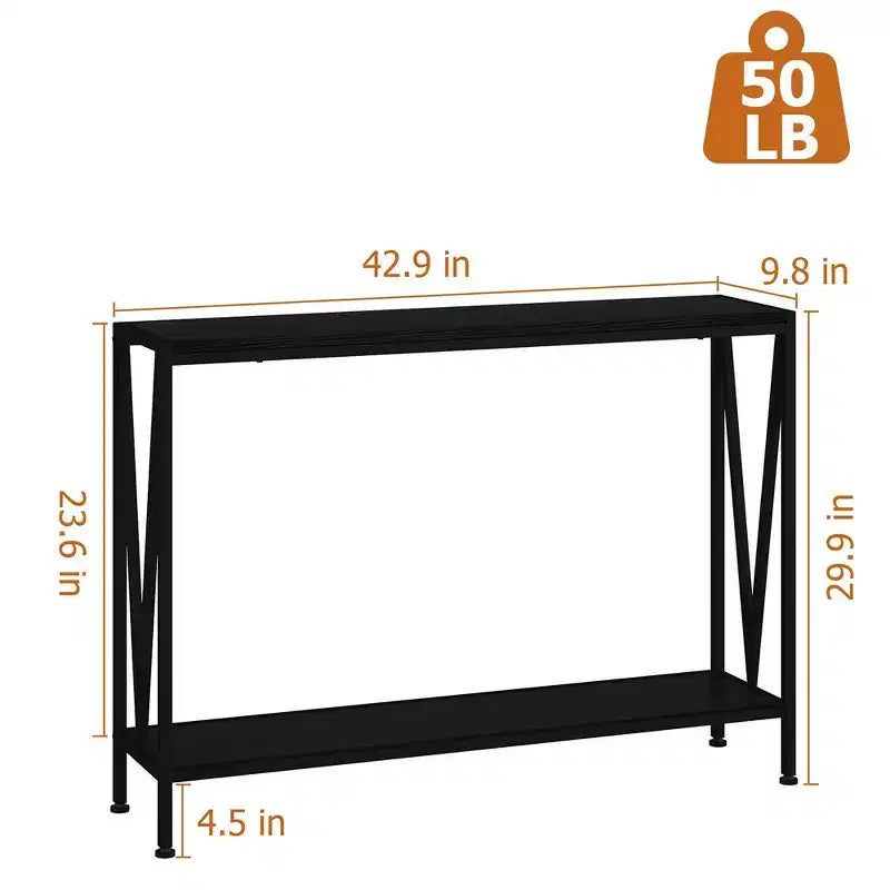 Console, Table d'entrée à 2 niveaux avec rangement, Noir/Marron/Gris
